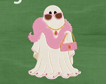 Glam Ghost Embroidery Design, Preppy Boujee Ghoul Girly Halloween Spooky Season Machine Embroidery File