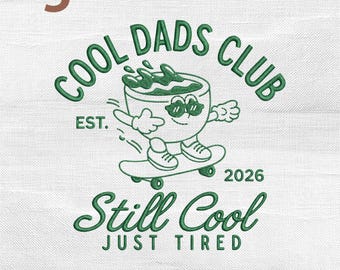 Funny Dads Club Embroidery Design, Retro Fatherhood Coffee Tired Dad Sarcastic Machine Embroidery File