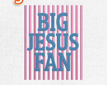 Striped Big Jesus Fan Embroidery Design, Preppy Christian Machine Embroidery File, God Faith Inspirational