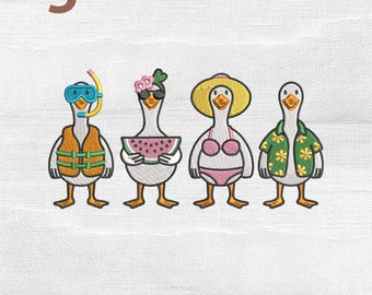 Goose Beach Vacation Embroidery Design, Coastal Vibes Geese Summer Machine Embroidery File, Instant Download