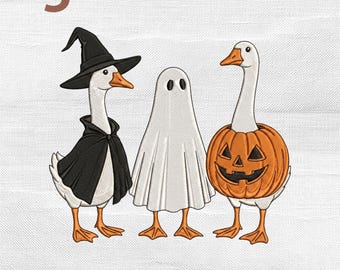 Halloween Goose Embroidery Design, Witch Ghost Pumpkin Farm Animal Spooky Season Machine Embroidery File