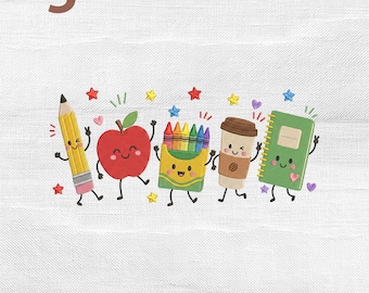 Teacher Back To School Embroidery Design, School Supplies Crayon Apple Pencil Notebook Machine File