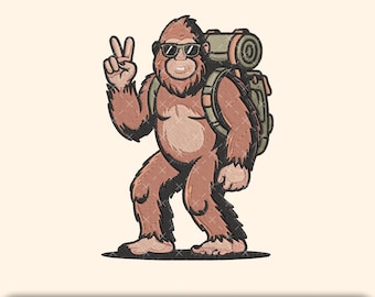 Bigfoot Hiker Silhouette Embroidery, Hiking Embroidery Machine File, Moutain Forest, Instant Download