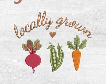Locally Grown Embroidery Design, Baby Vegetable Farm Kids Nursery Machine Embroidery File, Instant Download