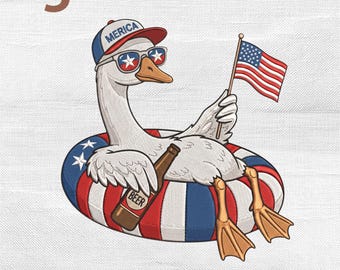 July 4th Silly Goose Embroidery Design, Merica Funny Goose Stitch Pattern, Patriotic Ducks File