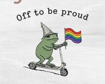Funny Frog LGBT Pride Rainbow Embroidery Design, Off to Be Proud Machine Embroidery File