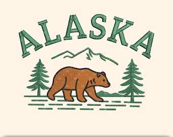 Alaska Bear Embroidery Design, National Park Embroidery Machine File, Woodland Animal, Instant Download