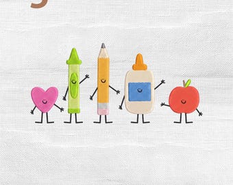 School Supplies Mini Icons Embroidery Design, Set Back To School Doodle Machine Stitch File