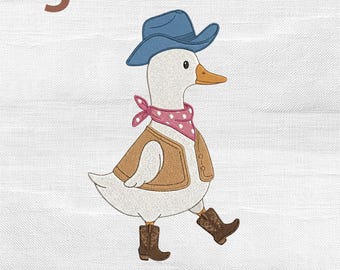 Cowboy Goose Embroidery Design, Western Farmhouse Animal Stitch Machine Pattern, Country Duck Cowboy File