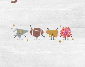American Football Mini Icons Embroidery Design, Funny Game Day Sports Ball Machine Embroidery File