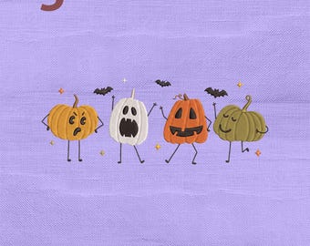 Pumpkins Doodle Set Embroidery Design, Halloween Pumpkin Characters Thanksgiving Spooky Season Machine Embroidery File