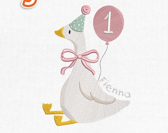 Personalized One Silly Goose Birthday Embroidery Design, Custom Balloon Baby Goose Machine Stitch File