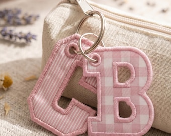 Custom Alphabet Bag Charm, Personalized Initial Keychain, Pink Fabric Letter Charm, Embroidered Monogram Keyring, Cute Gift for Her