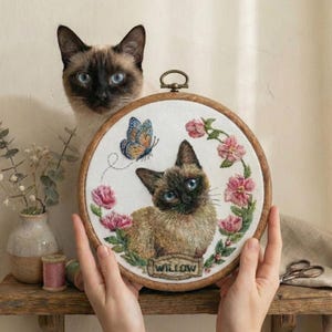 Embroidery Cat Portrait Hoop, Custom Cat Embroidery Name Sign, Personalized Cat Gift, Pet Remembrance Keepsake, Cat Lover Wall Decor
