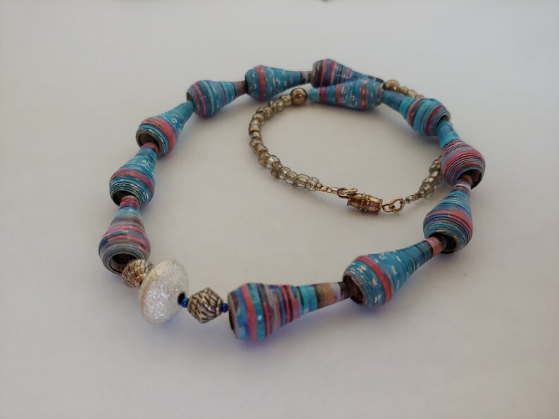 Paper bead necklace paper bead jewelry gifts for mom 1st anniversary gift statement necklace gifts for her paper jewelry
