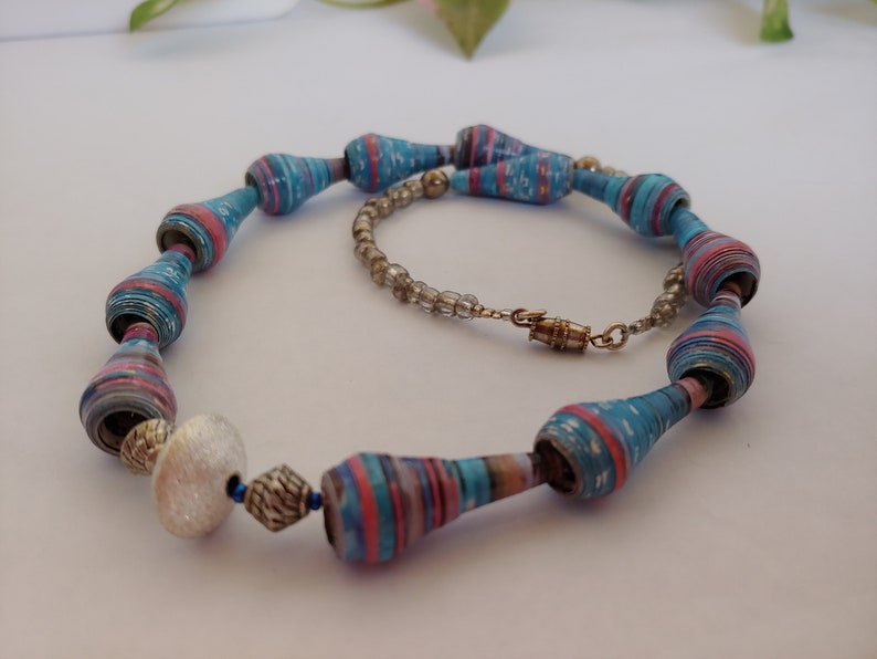 Paper bead necklace paper bead jewelry gifts for mom 1st anniversary gift statement necklace gifts for her paper jewelry
