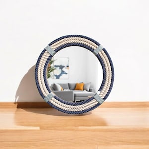 Specchio rotondo in corda nautica – Decorazione da parete costiera per bagno, ingresso, soggiorno – Specchio da appendere in stile rustico da spiaggia