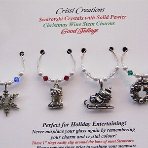 Good Tidings - Pewter Christmas wine charms with Swarovski crystals