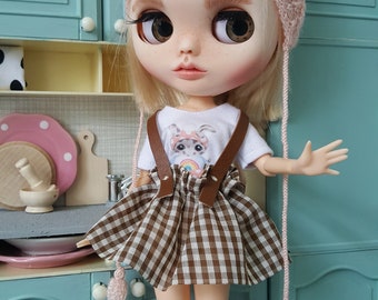 Blythe grid pinafore dress/ blythe fashion/ blythe clothes/ doll fashion/ retro blythe dress