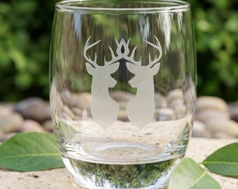Deer Hunting Gift Groomsmen Barware Whiskey Glass Engraved Buck Silhouette Stemless Tumbler Outdoorsman Father Birthday Hunter Drinkware