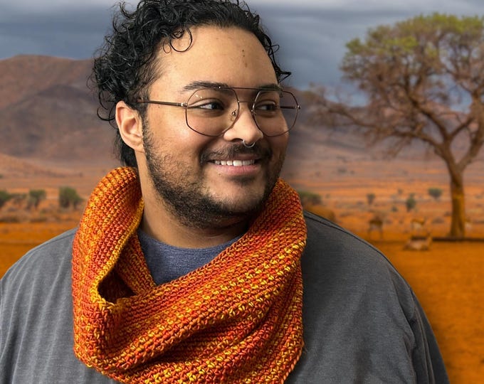 Orange Cowl Crocheted Winter or Safari Infinity Scarf Fits Plus and Standard Sizes