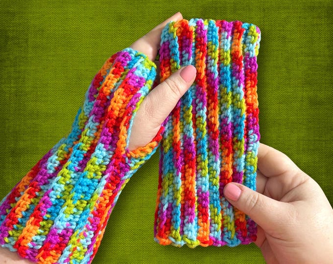 L/XL Soft Wrist Warmers Colorful Blue Green Orange Red Purple Fingerless Gloves