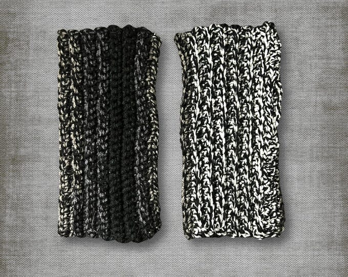 L/XL Wrist Warmers Black White Gray Soft Fingerless Gloves Winter Cold Hands