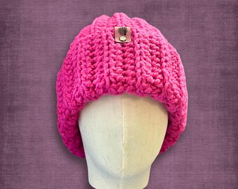 Adult L/XL Bright Pink Beanie Soft Thick Winter Hat for Breast Cancer Awareness