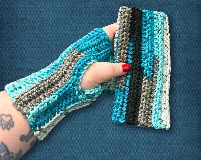 L/XL Soft Wrist Warmers Black White Teal Blue Fingerless Gloves for Typing