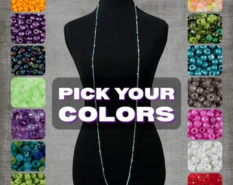 Custom Boho Necklace Extra Long with Cotton Thread and Glass Beads Multiple Color Options