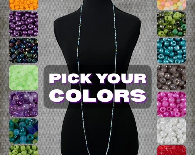 Custom Boho Necklace Extra Long with Cotton Thread and Glass Beads Multiple Color Options