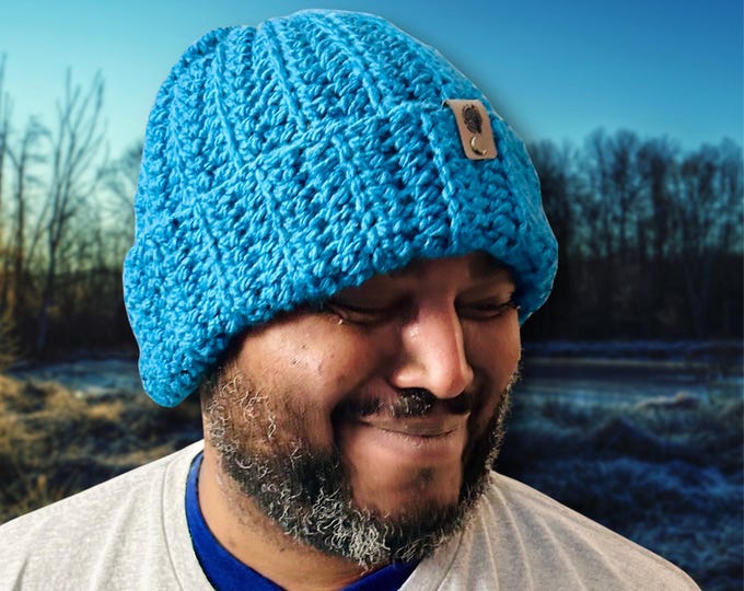 Adult L/XL Teal Blue Beanie Soft Thick Winter Hat for Men or Women