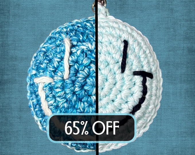 Bag Charm Double Sided Smile Emoji Blue Purse Clip Cotton Retro 70s Funny Gift