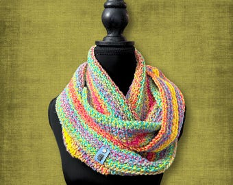 Colorful Infinity Scarf Fits Plus and Standard Sizes Crocheted Double Over Scarf No Seam