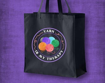 Organic Cotton Canvas Tote Bag Yarn Is My Therapy Gift for Knitters and Crocheters