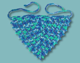Soft Bandana Crocheted Teal Blue Green Adult Size Summer Spring Hair Accessory Head Scarf