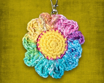 Rainbow Flower Bag Purse Charm Keychain LGBTQ Crochet Cotton Gift