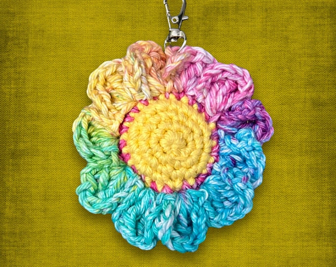 Rainbow Flower Bag Purse Charm Keychain LGBTQ Crochet Cotton Gift
