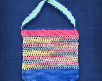 Soft Mesh Crochet Market Bag Colorful Pink Multi Rainbow Stretchy Grocery Bag