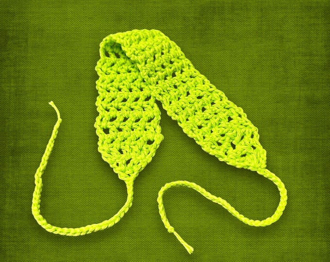Neon Green Crochet Cotton Headband Tie Back Hair