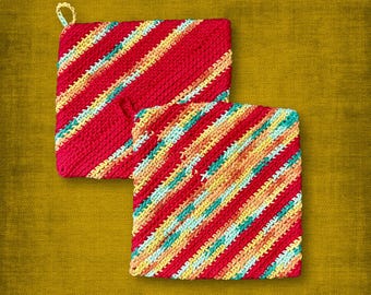 Southwestern Red Kitchen Decor 100% Cotton Pot Holders Crocheted Hot Pads for Food