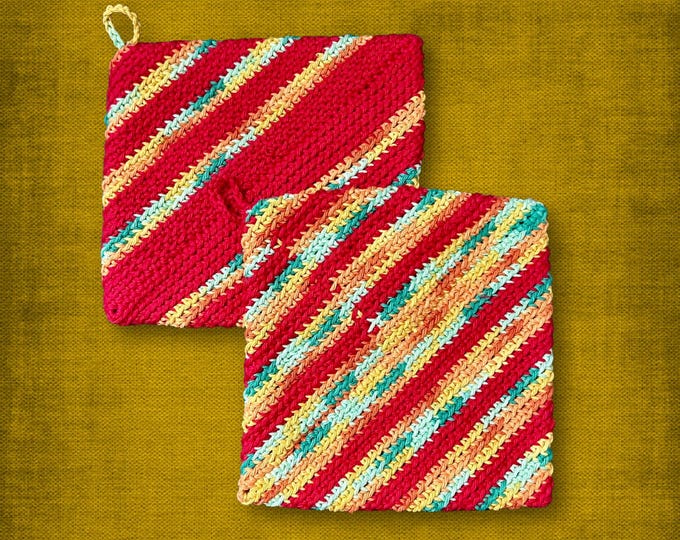 Southwestern Red Kitchen Decor 100% Cotton Pot Holders Crocheted Hot Pads for Food
