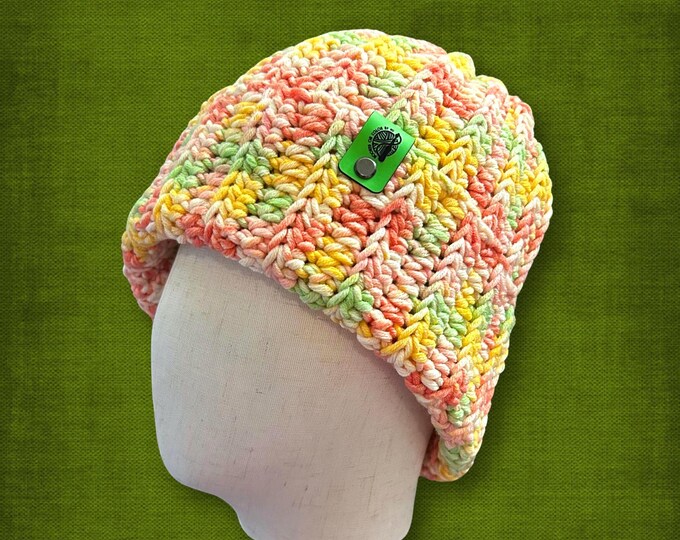 Adult L/XL Citrus Beanie Yellow Green Orange Pink Winter Hat Fits Larger Heads