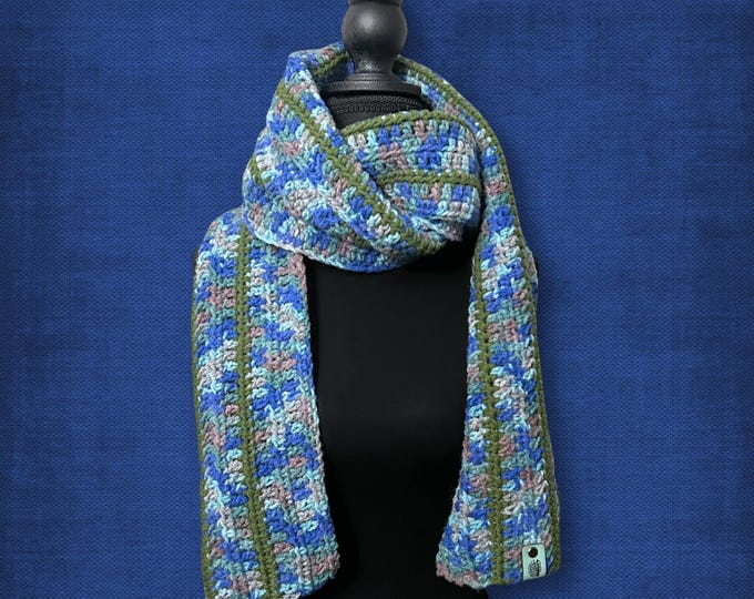 Extra Long Scarf Earth Tone Blue Green Gray Winter Scarf for Tall People