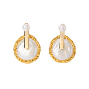 DIY Baroque Pearl Gold Stud Earrings - Handmade Wedding Jewelry, Natural Pearl Stud White Earrings, Unique Gift for Her M-H1011