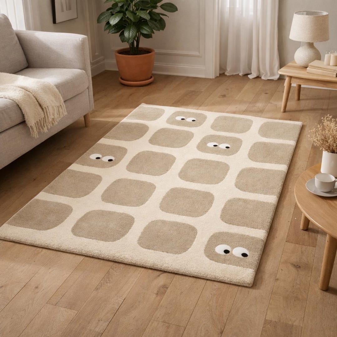 Cute Eyes Tufted Rug Minimalist Checkered Area Rug Handmade Aesthetic ...