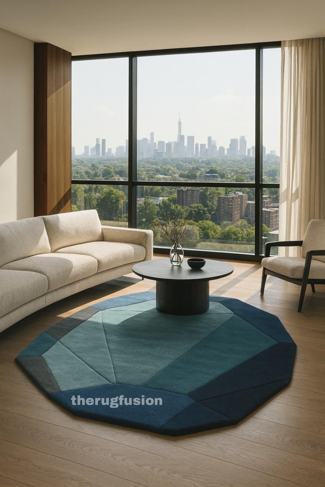 Geometric Polygon Wool Rug: Modern Blue Abstract Carpet - Etsy