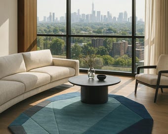 Geometric Polygon Wool Rug: Modern Blue Abstract Carpet