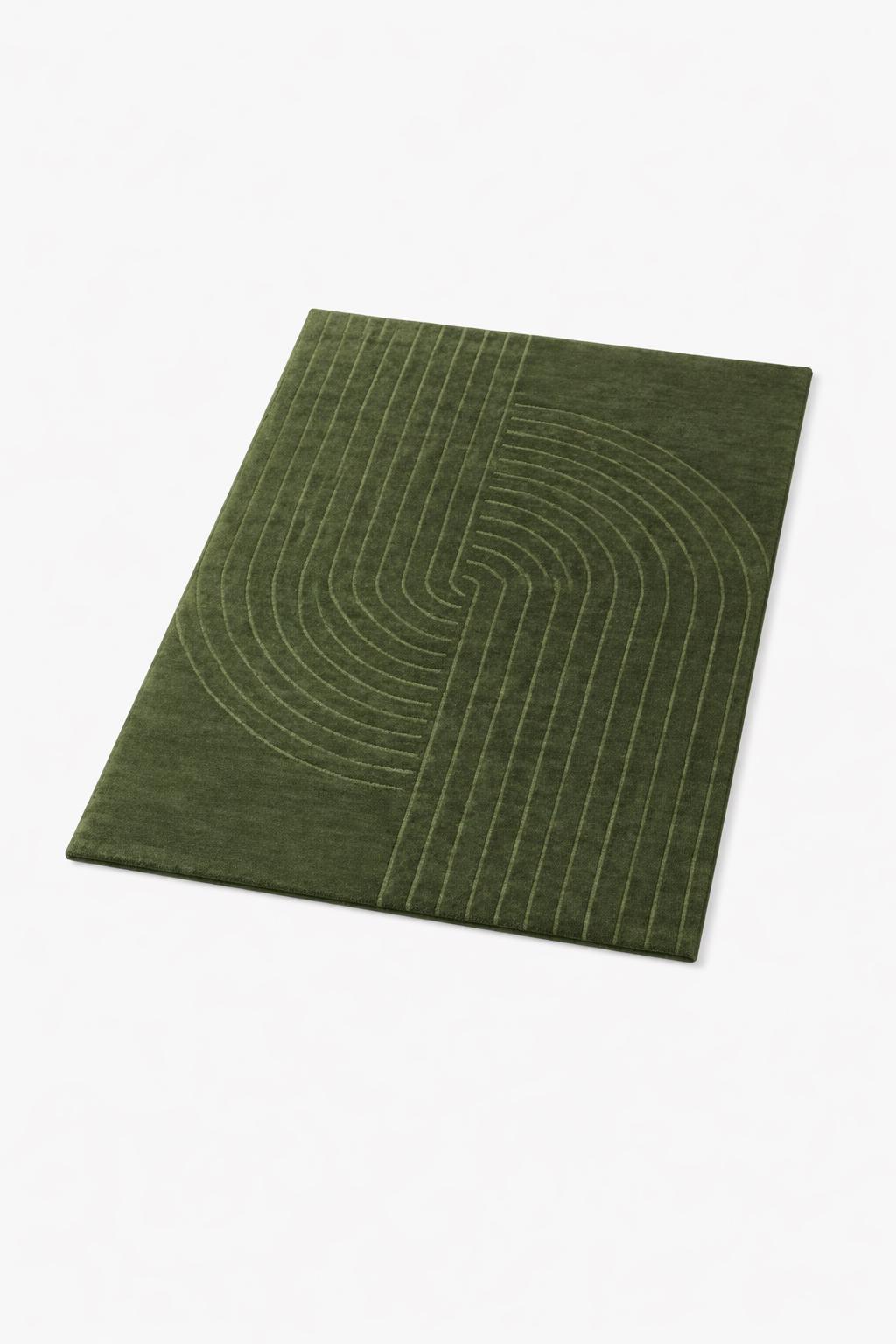 Modern Olive Green Tufted Area Rug, Geometric Line Pattern Carpet ...
