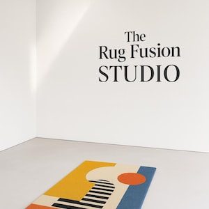 Modern Abstract Geometric Tufted Rug – Colorful Minimalist Art Floor Mat | Striped & Circular Shapes